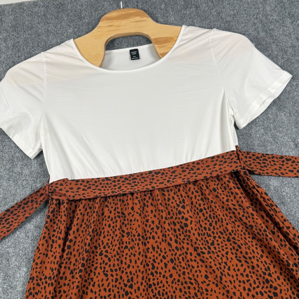 Dress Casual Chic Leopard Animal Print SS White Brown 2XL Boho Safari Summer